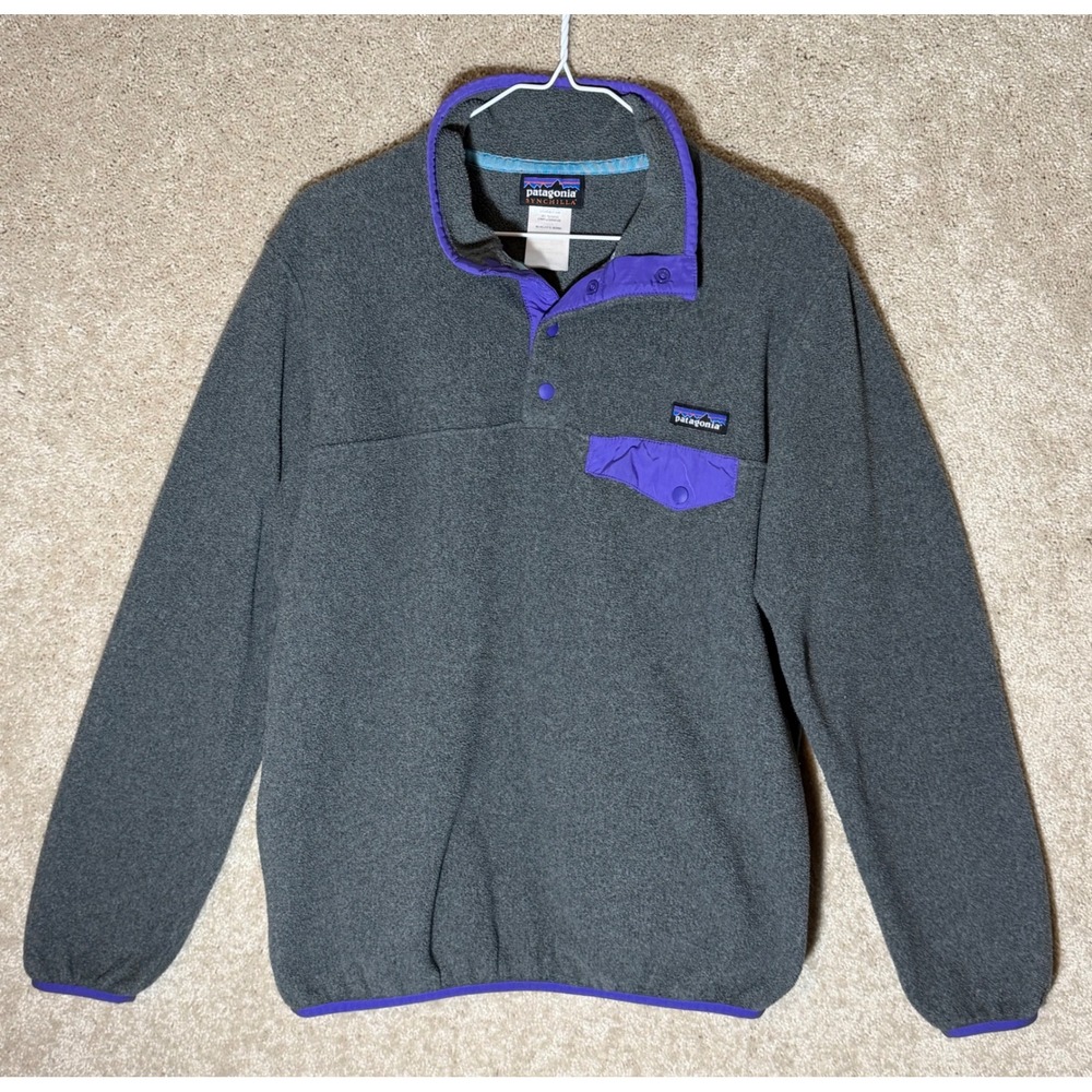Patagonia Synchilla Snap-T Fleece Women M Grey Purple Excellent Pullover Sweater